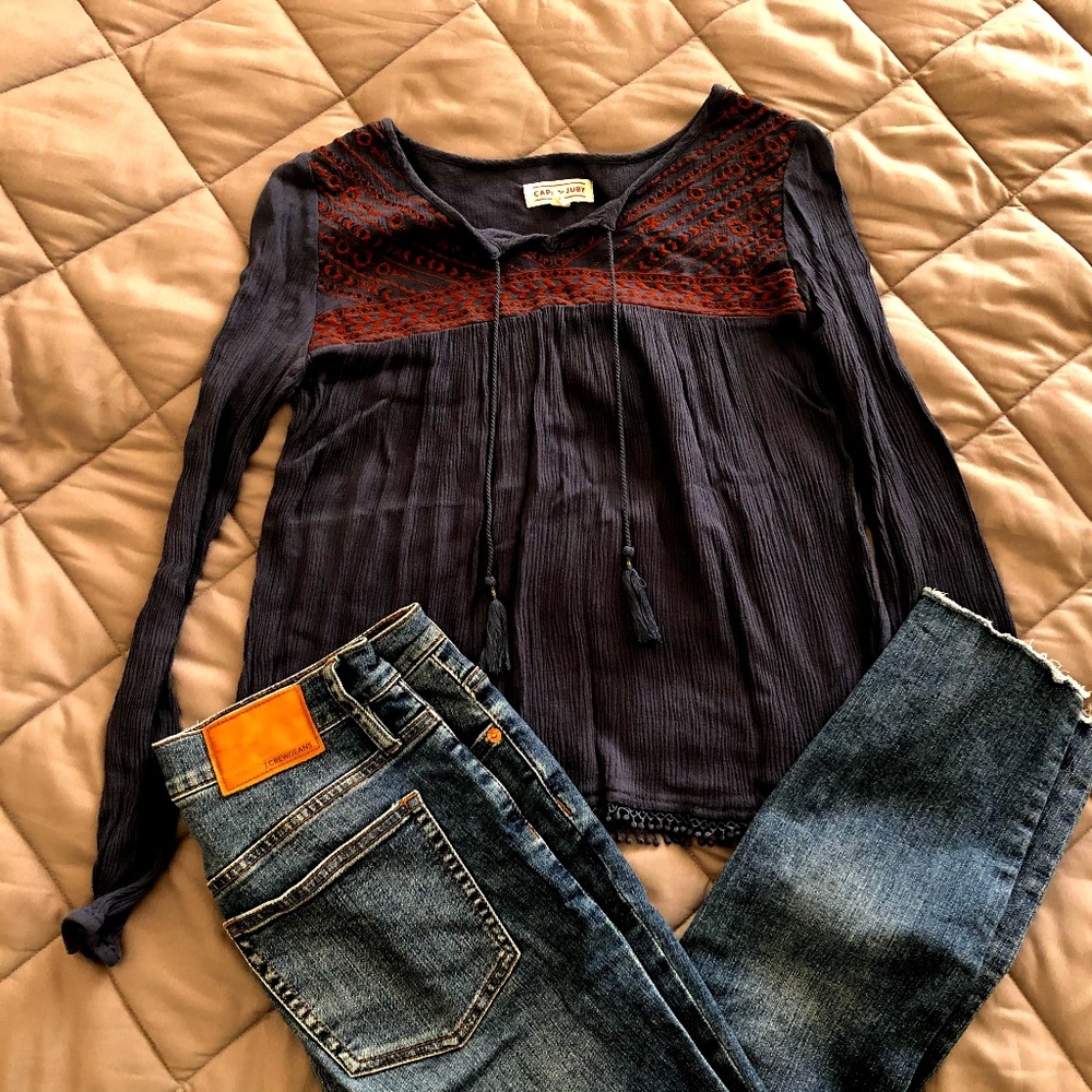 Aeropostale Embroidered Peasant Top